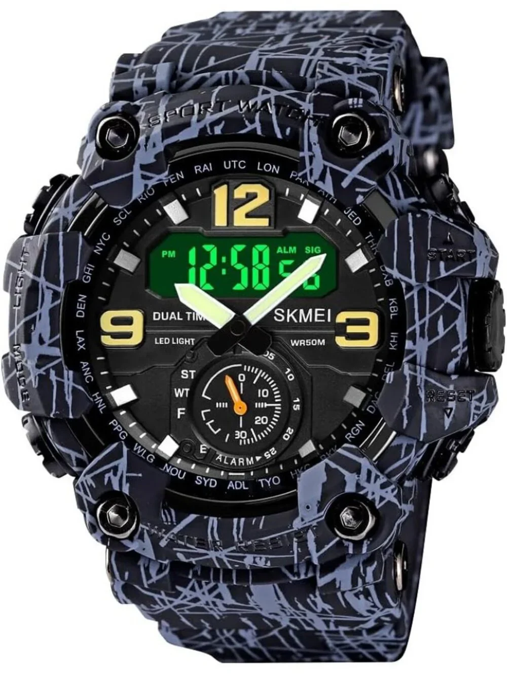 Men Black&Grey Analog Quartz S-Shock Waterproof Outdoor Sports LED Digital Watch